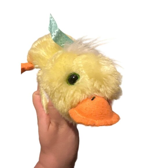 Vintage Plush Yellow Duck With Green Bow & Orange Beak - Picture 2 of 6
